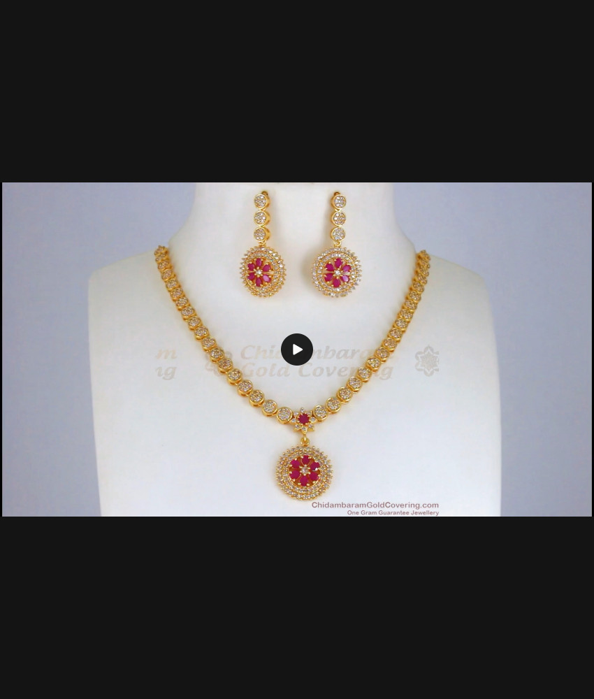 Charming Ruby White Stone Gold Necklace Earring Combo NCKN2497