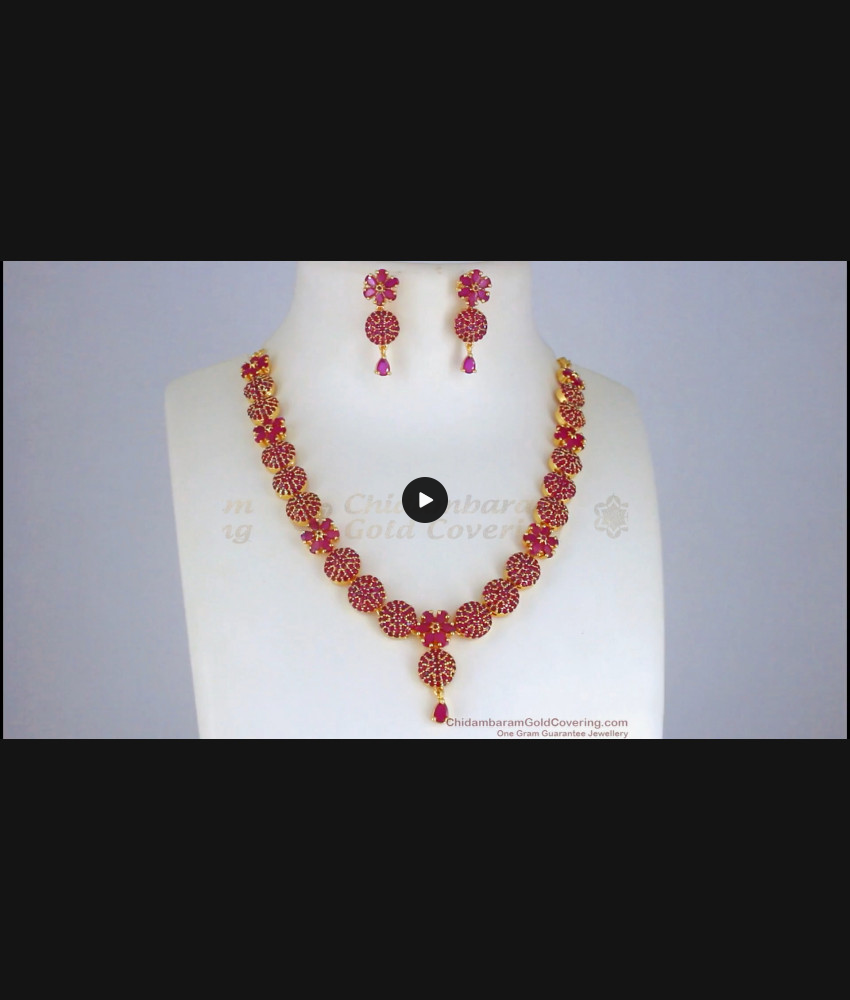 Full CZ Ruby Stone Gold Necklace Earring Combo Set NCKN2498