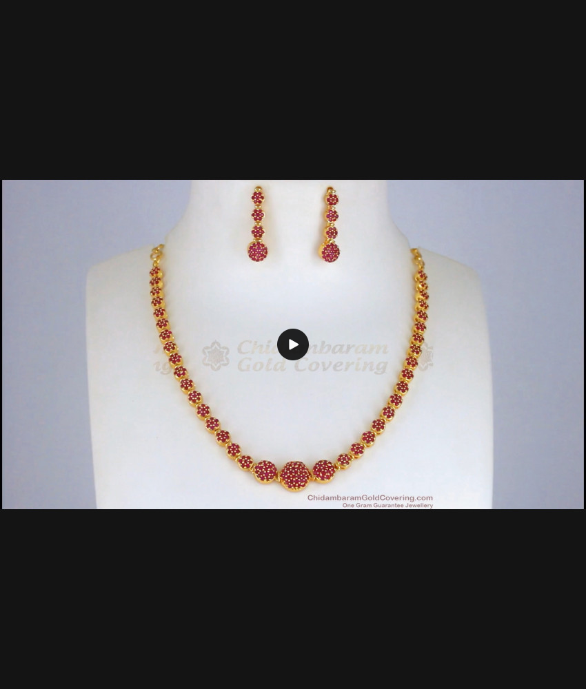 One Gram Gold Necklace Full Ruby Stone Earring Combo NCKN2500