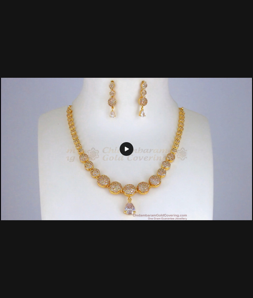 Semi Precious Full White Stones Gold Plated Necklace Earring Combo NCKN2501