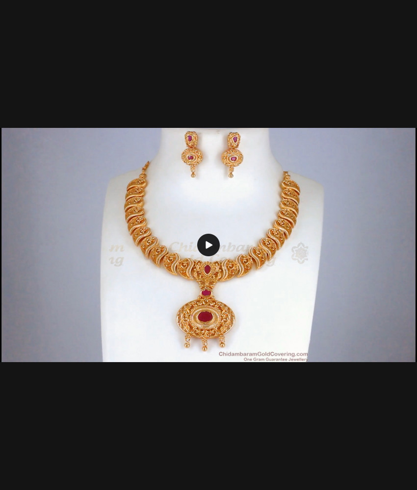 Mesmerizing One Gram Gold Necklace Kemp Stone Earring Combo NCKN2518