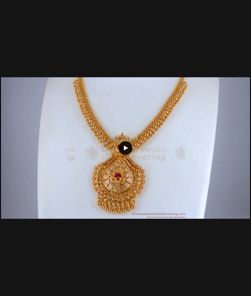 One Gram Gold Beaded Necklace Ruby Stone Design NCKN2522