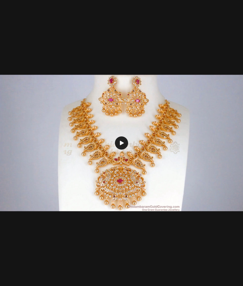 Grand Mango Design Gold Plated Necklace With Multi Stone Earring  NCKN2530