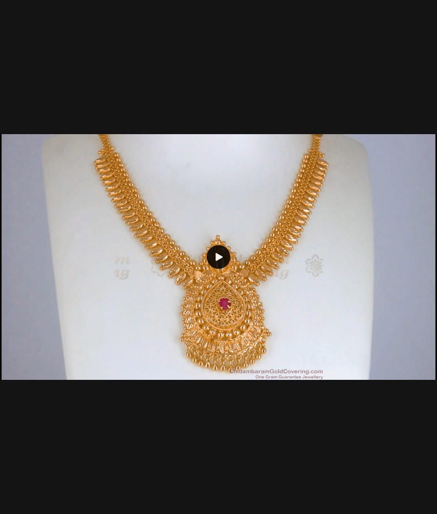 South Indian One Gram Gold Necklace Bridal Wear NCKN2542