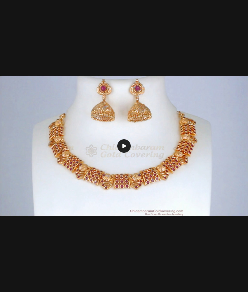 Trendy Ruby Stone Gold Necklace Earring Combo NCKN2569
