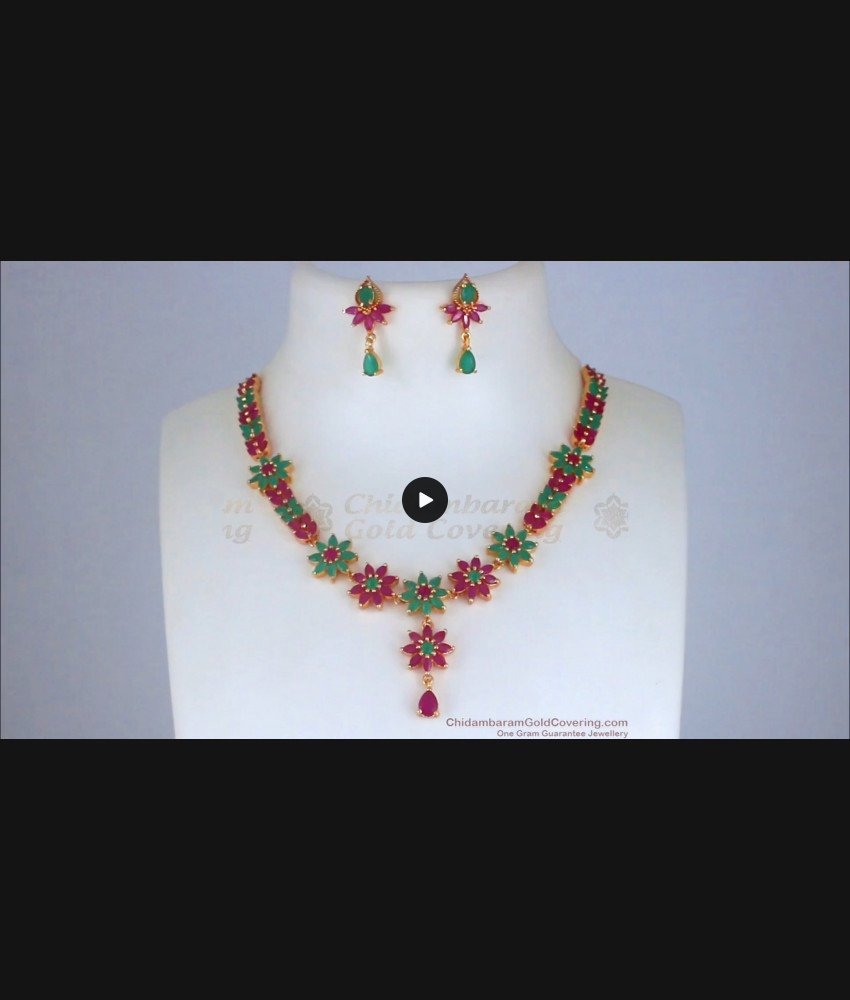 Ruby Emerald Gold Plated Bridal Necklace Set NCKN2573