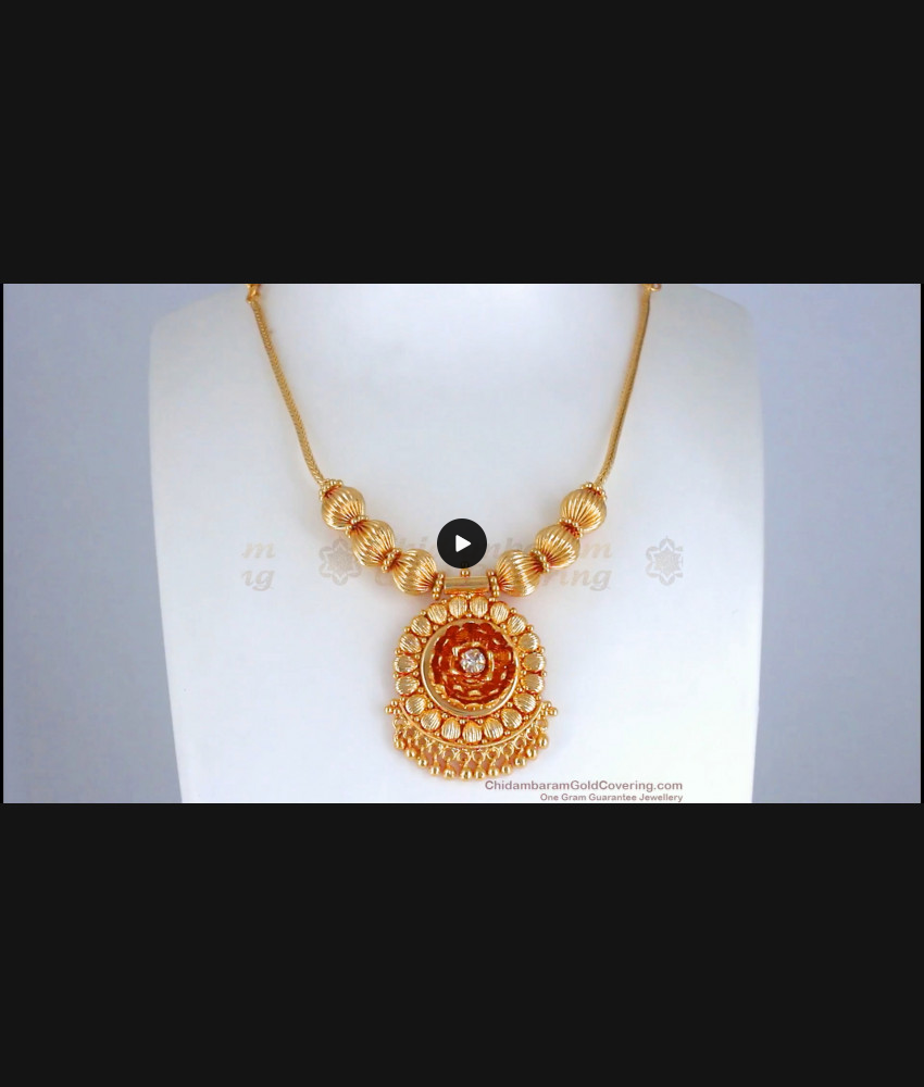 Grand Floral Design Real Gold Necklace White Stone NCKN2594