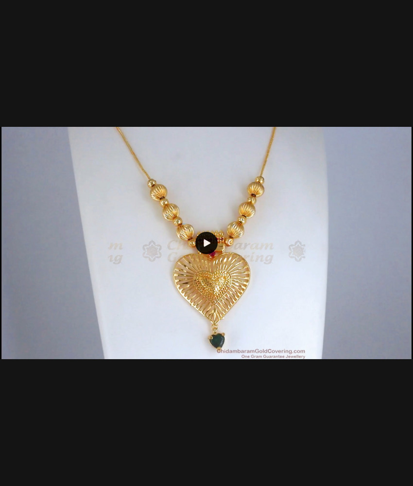 Party Wear Gold Necklace Heart Design Ruby Green Stone NCKN2595