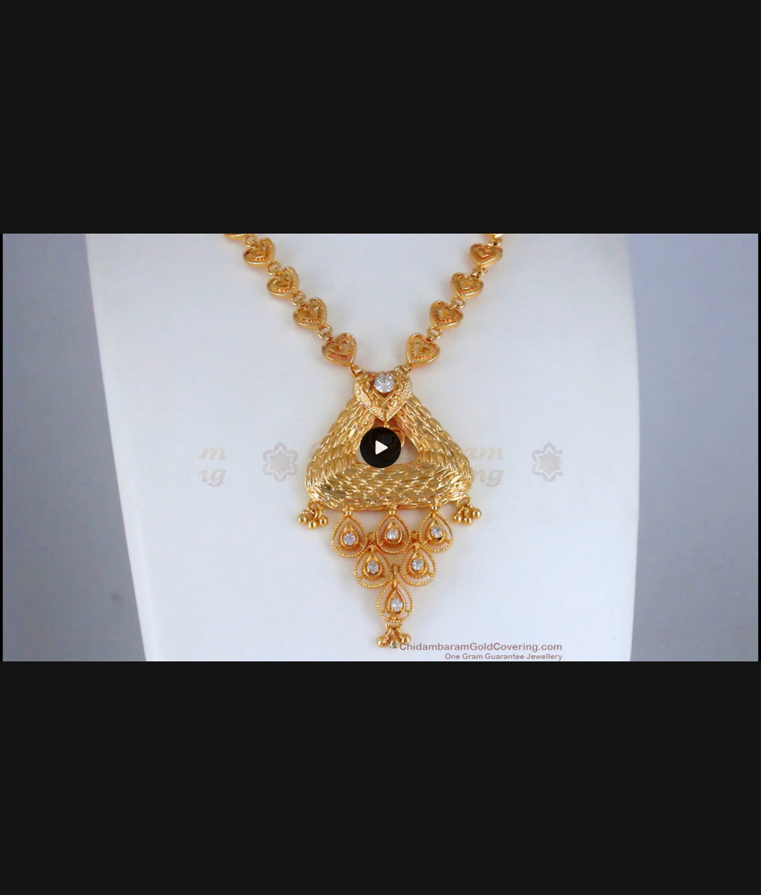 1 Gram Gold Necklace Heart Design With White Stone Collection NCKN2606