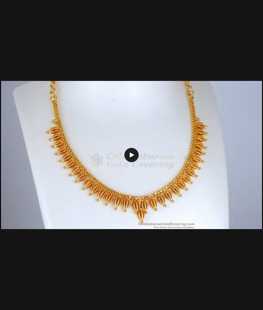 Plain Net Pattern Gold Necklace Mullaipoo Design NCKN2636