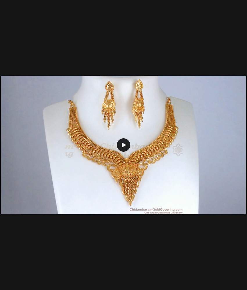 Bridal Calcutta Gold Necklace Earring Combo Set NCKN2651