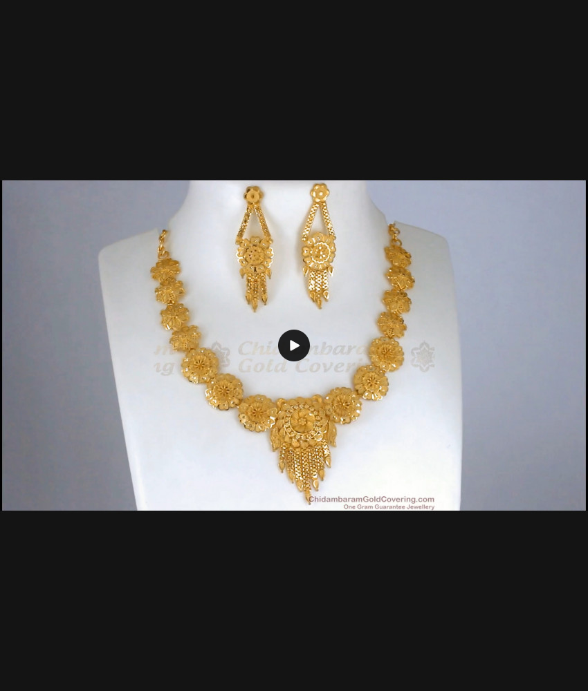 Arabic Design 2 Gram Gold Necklace Forming Bridal Combo Set NCKN2652