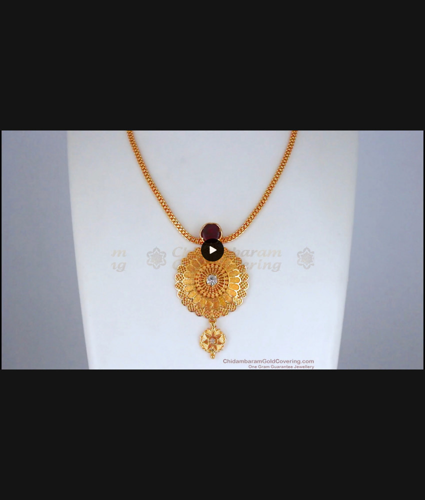 Light Weight Party Wear Gold Plated Necklace Ruby Stone NCKN2676