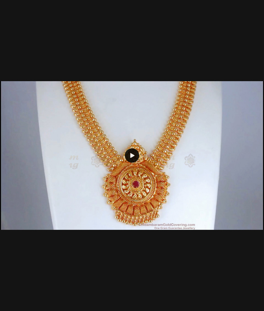 Mango Pattern Gold Bridal Necklace Design Ruby Stone NCKN2685