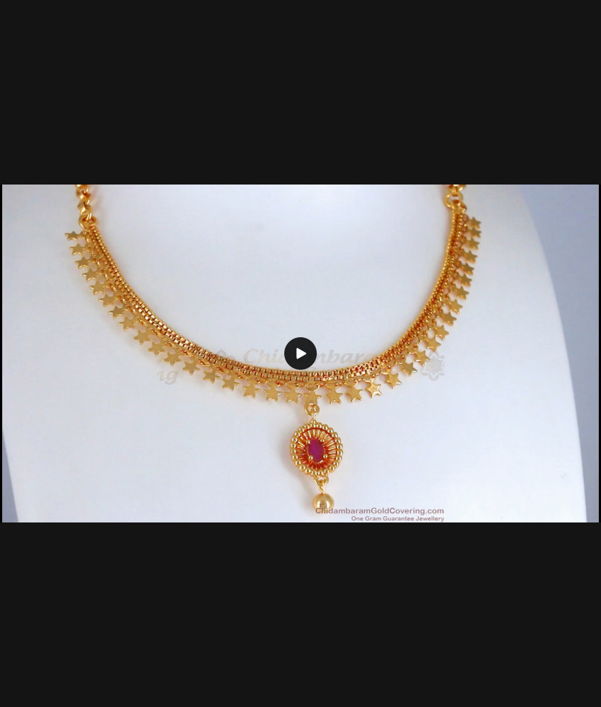 Stylish 1 Gram Gold Necklace Star Pattern Ruby Stone NCKN2716