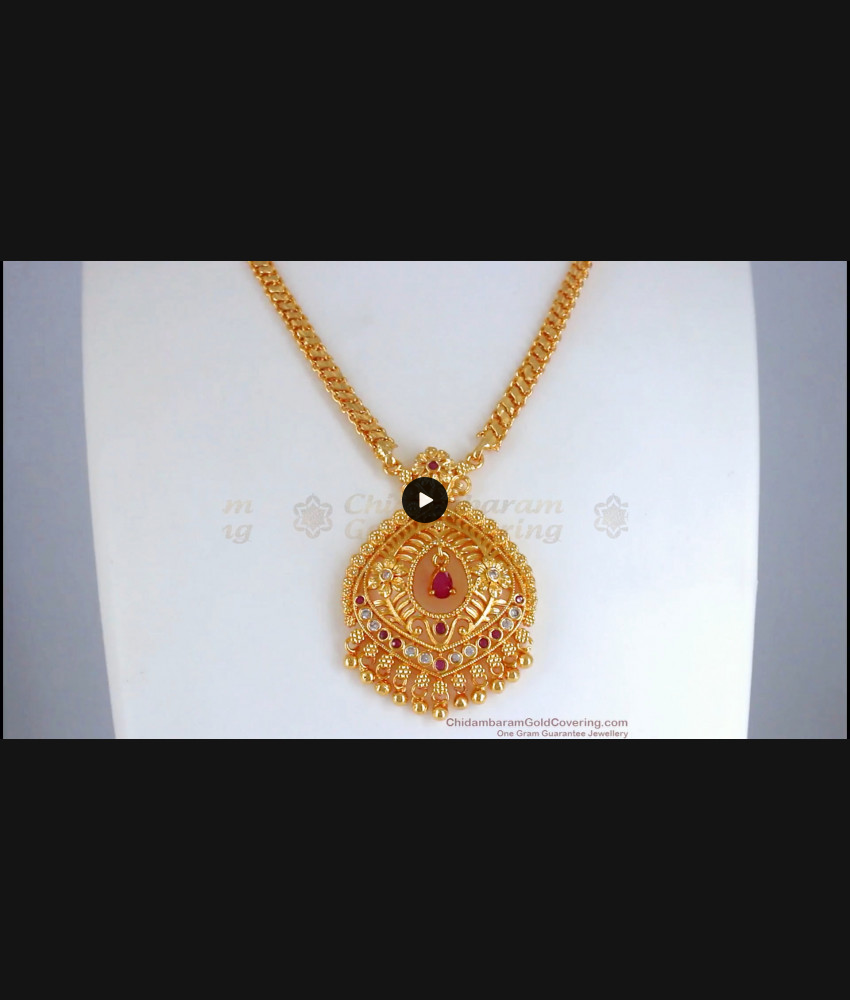 Beautiful Gold Plated Necklace Ruby White Stone NCKN2728