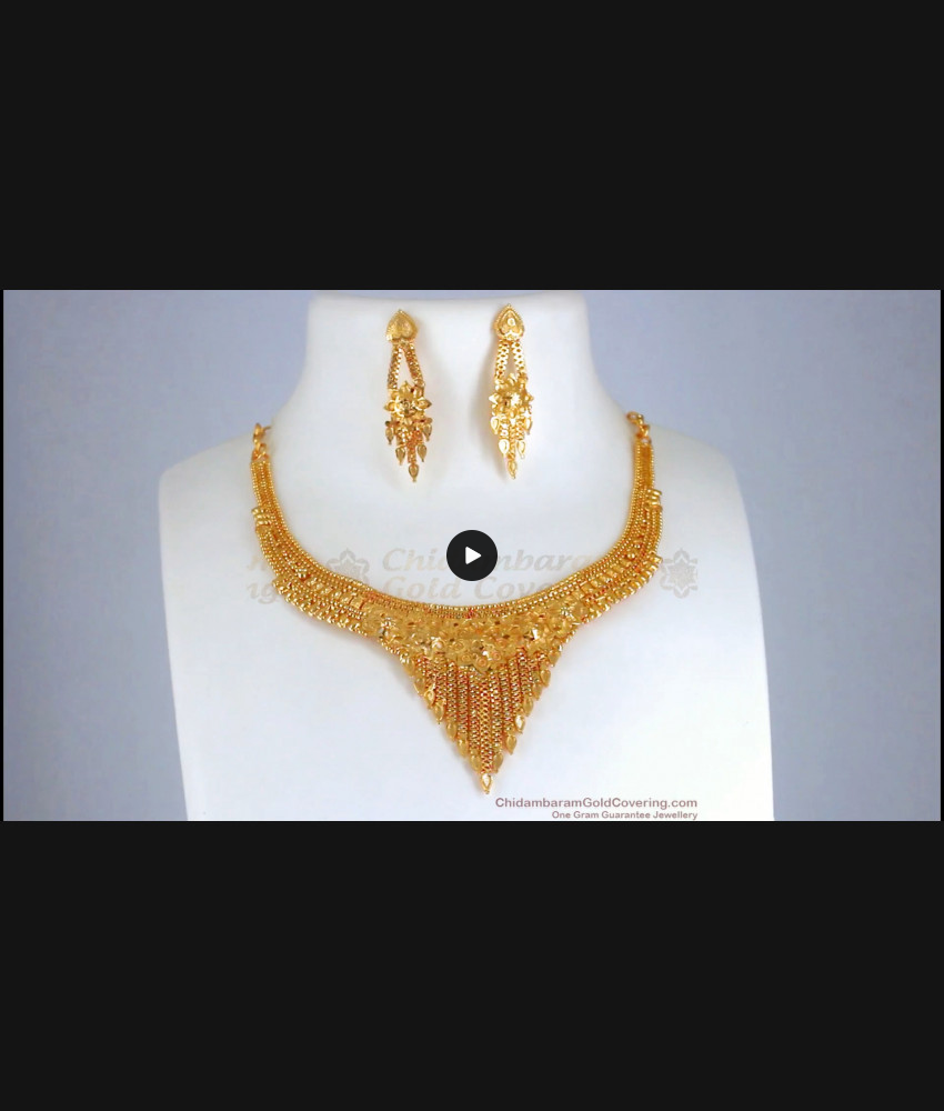 Kolkata Pattern Gold Forming Necklace Set Collection Earring Combo NCKN2735
