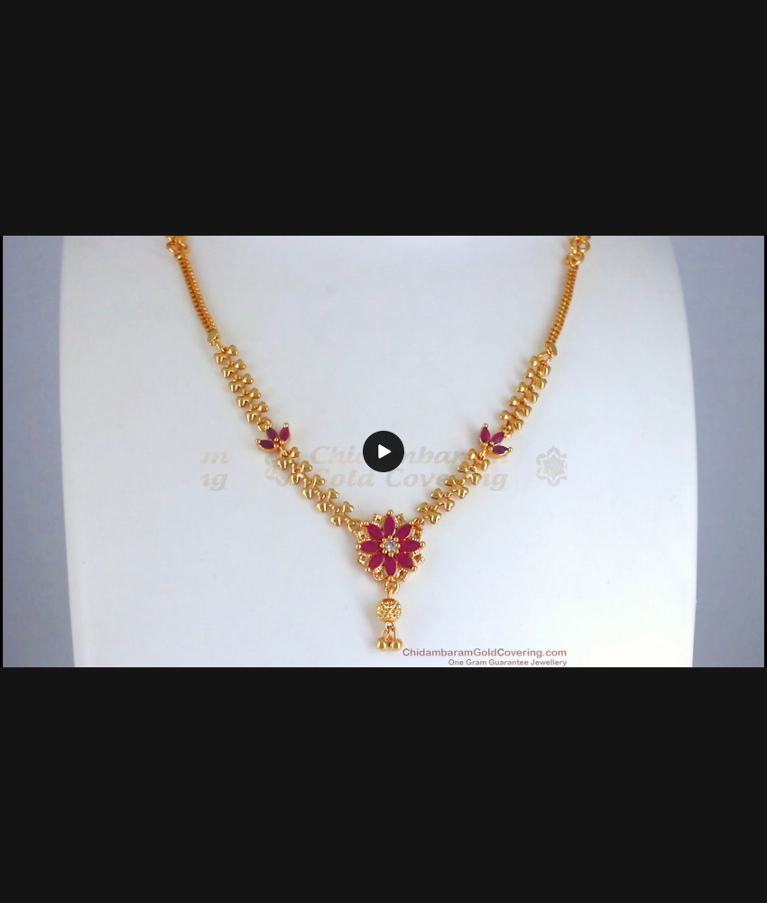 Cz Stone One Gram Gold Imitation Necklace Floral Design Shop Online NCKN2755