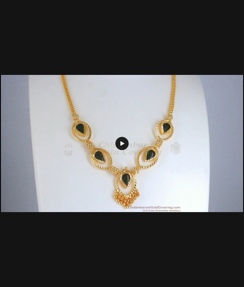 Majestic Green Palakka One Gram Gold Necklace Droplet Design NCKN2762 Majestic Green Palakka One Gram Gold Necklace Droplet Design NCKN2762