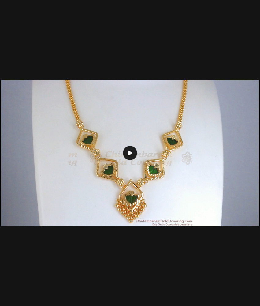 Traditional Gold Plated Necklace Green Palakka Stone NCKN2763