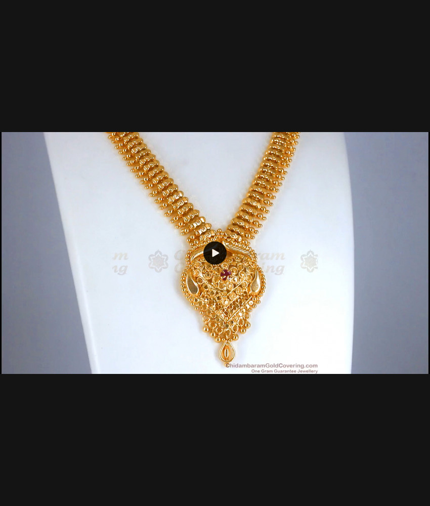 Heavy Gold Plated Mullai Mottu Necklace Kerala Bridal Jewelry NCKN2846