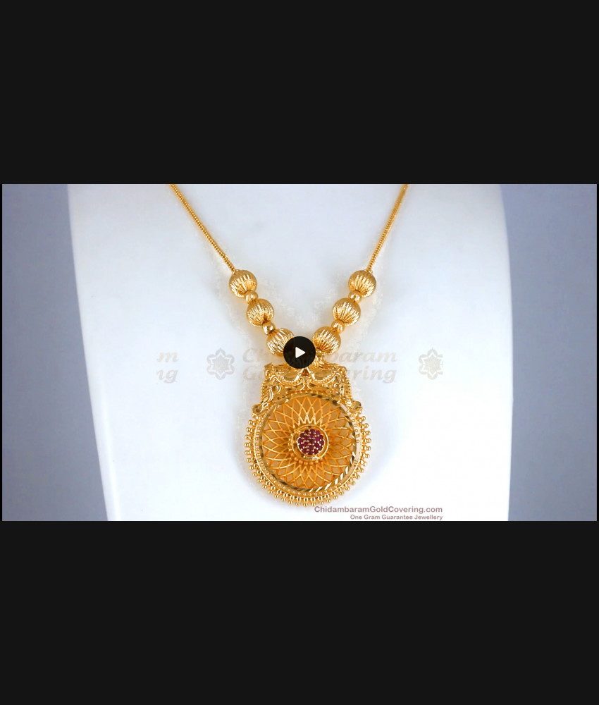 Simple 1 Gram Gold Plated Necklace With Ruby Stone NCKN2849