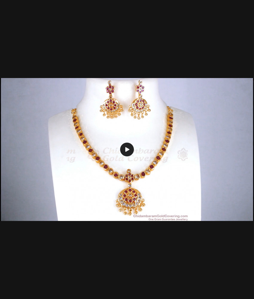 Ruby White Gati Stone Impon Necklace Earring Combo NCKN2875
