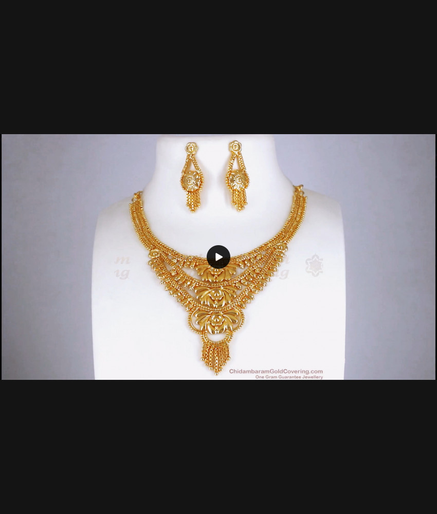 Multiline Calcutta Bridal Gold Plated Necklace Earring Set Shop Online NCKN2883