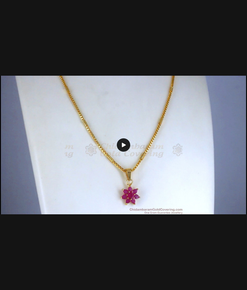 Beautiful Full Ruby Floral Pendant Gold Plated Chain Shop Online SMDR2042