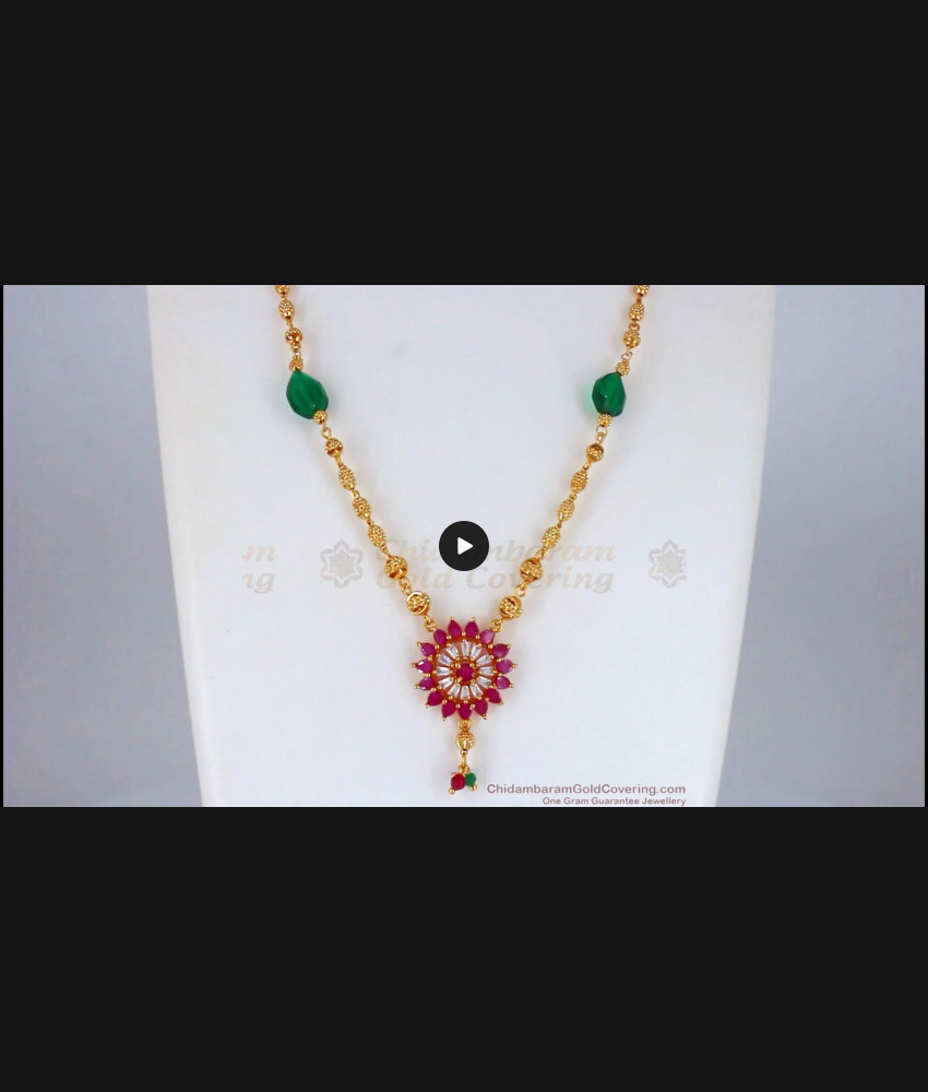 Ruby White Pendant Emerald Side Stones Short Chain Collections SMDR587