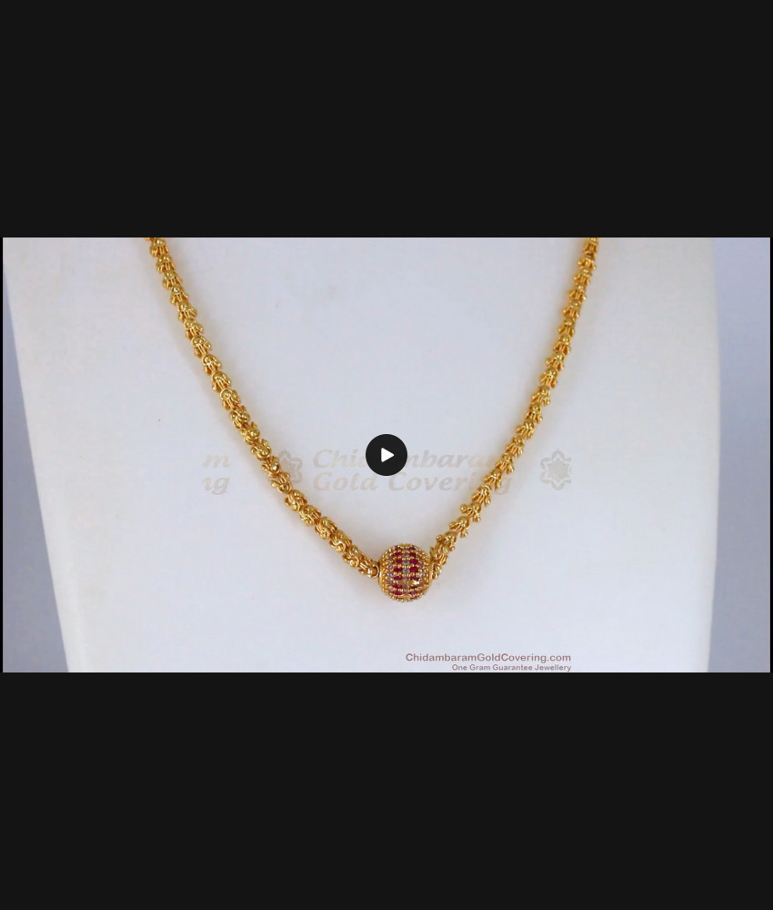 Ruby White AD Stone Single Ball Model Gold Pendant Chain SMDR594