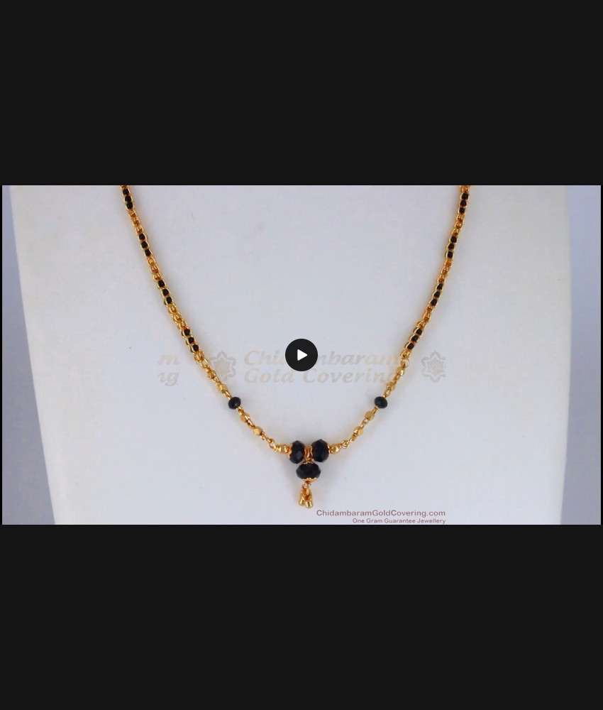 Mangalsutra Type Black Crystal Gold Beads Pendant Chain for Daily Use SMDR597