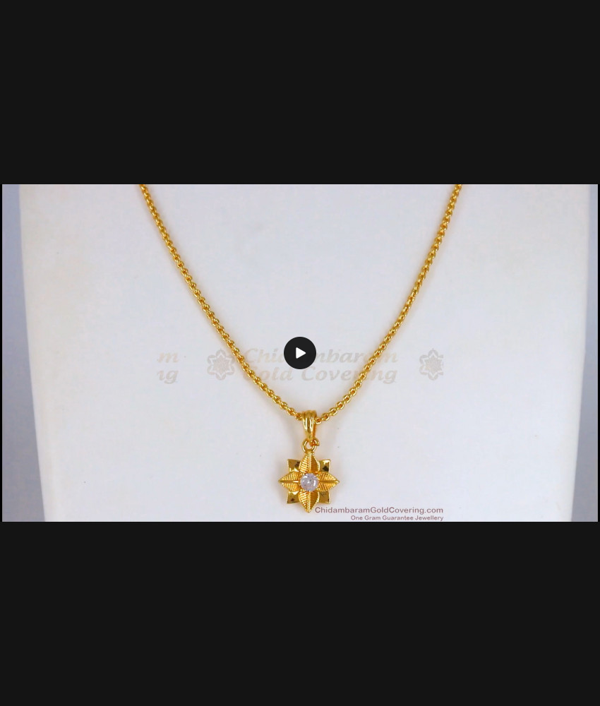 Flower Design AD White Stone Gold Pendant Chain Model Short Chain For Ladies SMDR618