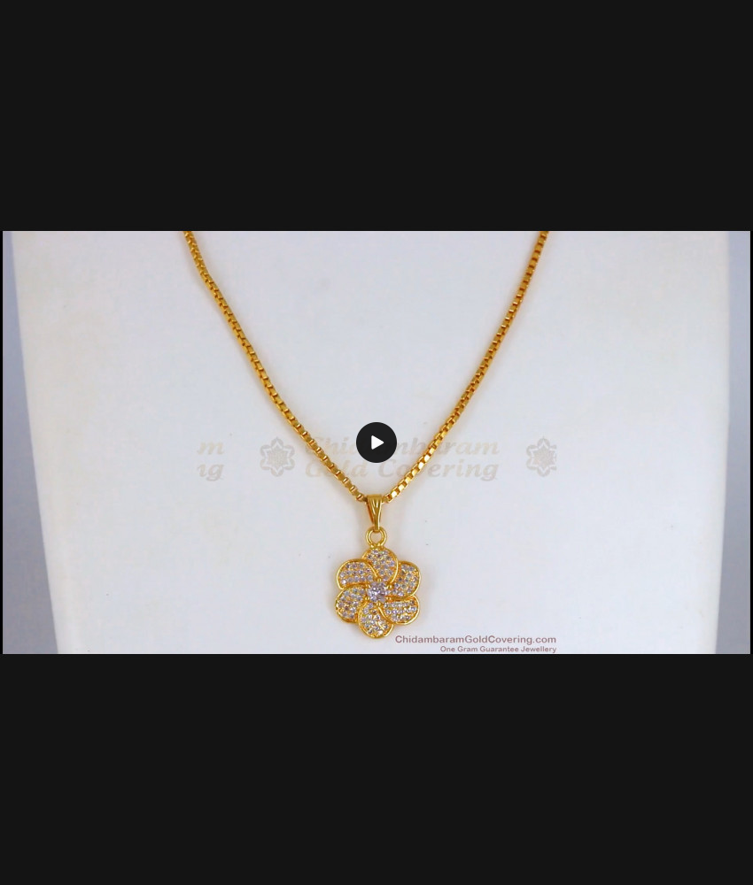 Sparkling White Diamond Flower Pendant Gold Chain Collections SMDR630