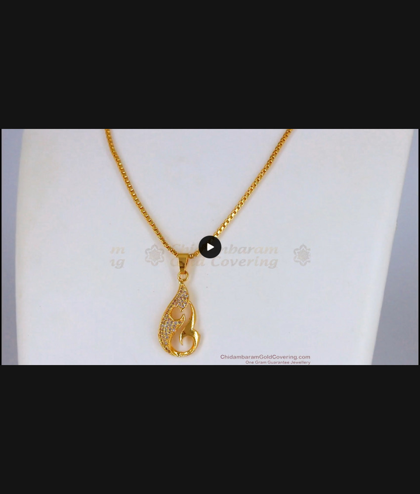 Sparkling White Diamond Flame Pendant Gold Chain Collections SMDR631