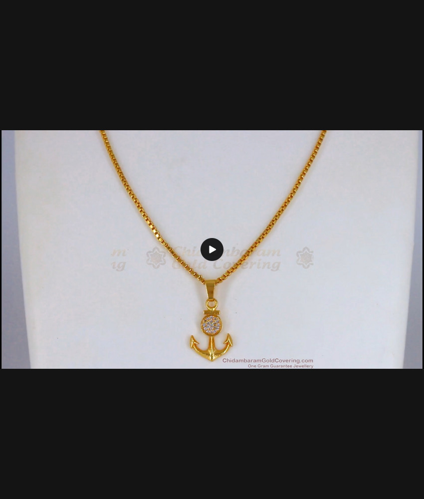 Single Solitaire Diamond Anchor Pendant Designs Gold Chain Collections SMDR632