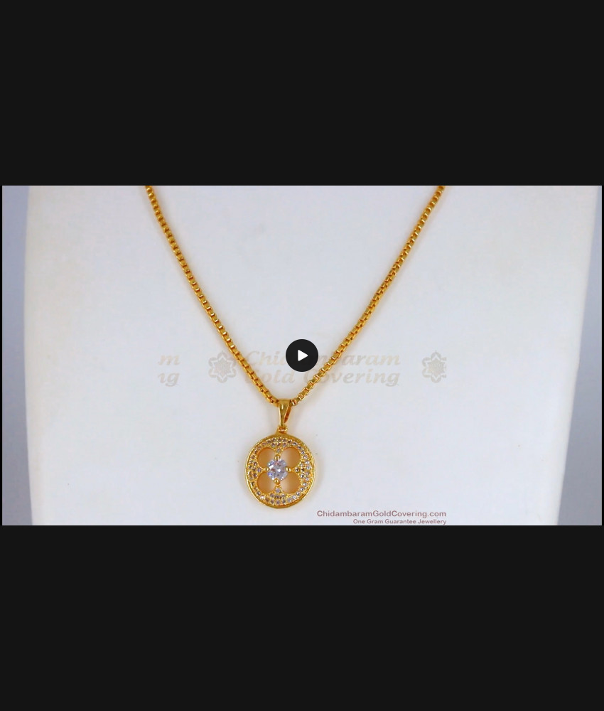 Round Flower Diamond Pendant With Short Chain Gold Plated Collections SMDR634