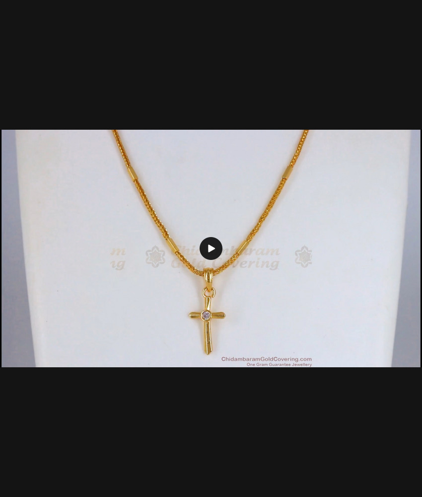 Christian Religious Cross Gold Pendant Chain Short Chain Collections Daily Wear SMDR639