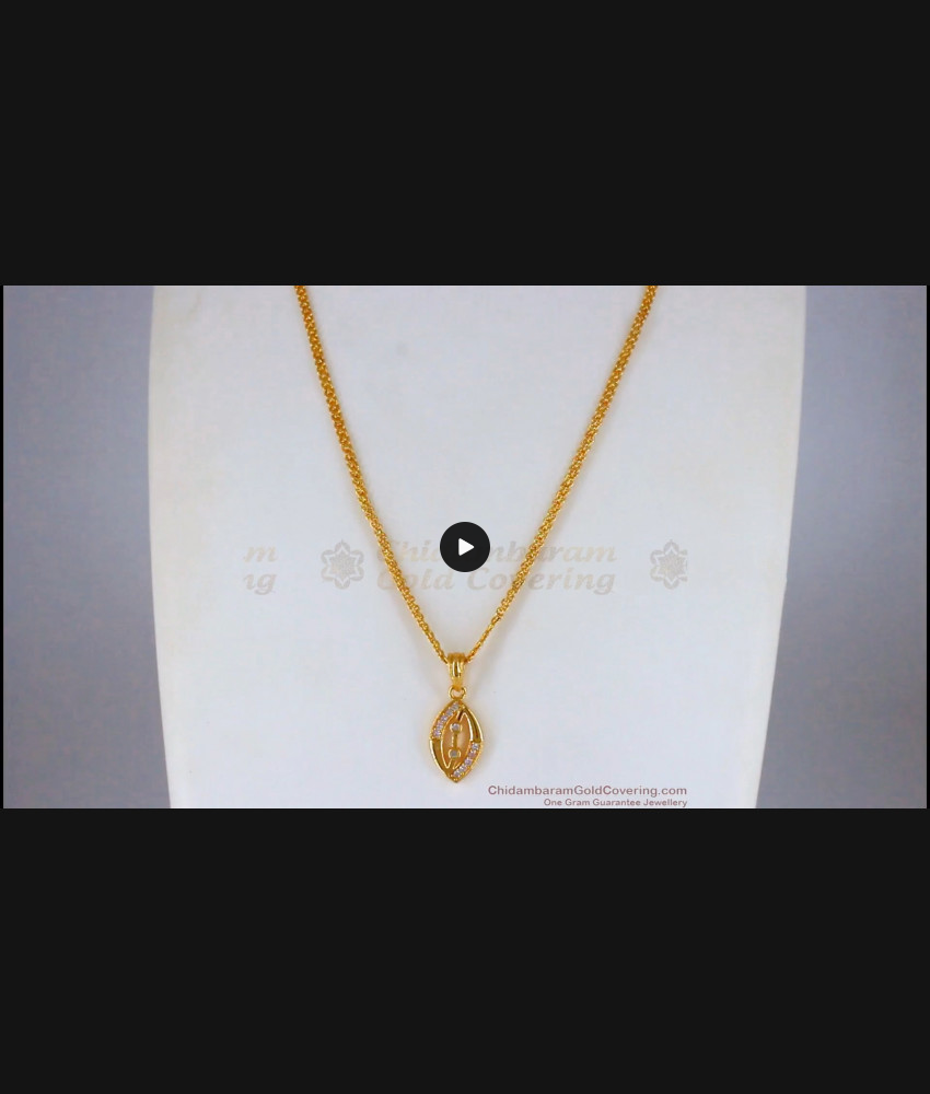 AD White Stone Small Pendant Gold Short Chain Daily Wear SMDR681 AD White Stone Small Pendant Gold Short Chain Daily Wear SMDR681