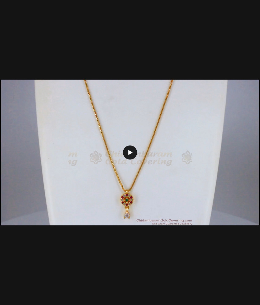 Multi Color Stone Small Pendant Gold Short Chain SMDR695