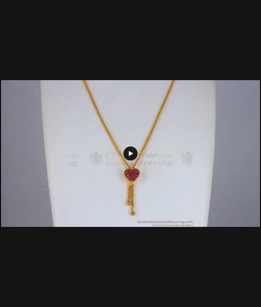 One Gram Gold Short Chain Ruby Stone Heart Design Pendant SMDR699