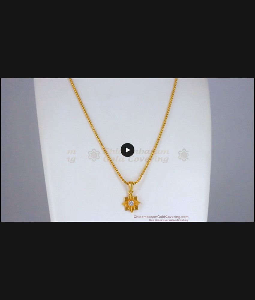 1 Gram Gold Pendant With Chain Star Design White Stone SMDR702