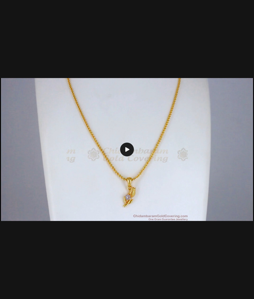 Floral Gold Plated Pendant White Stone With Chain SMDR704