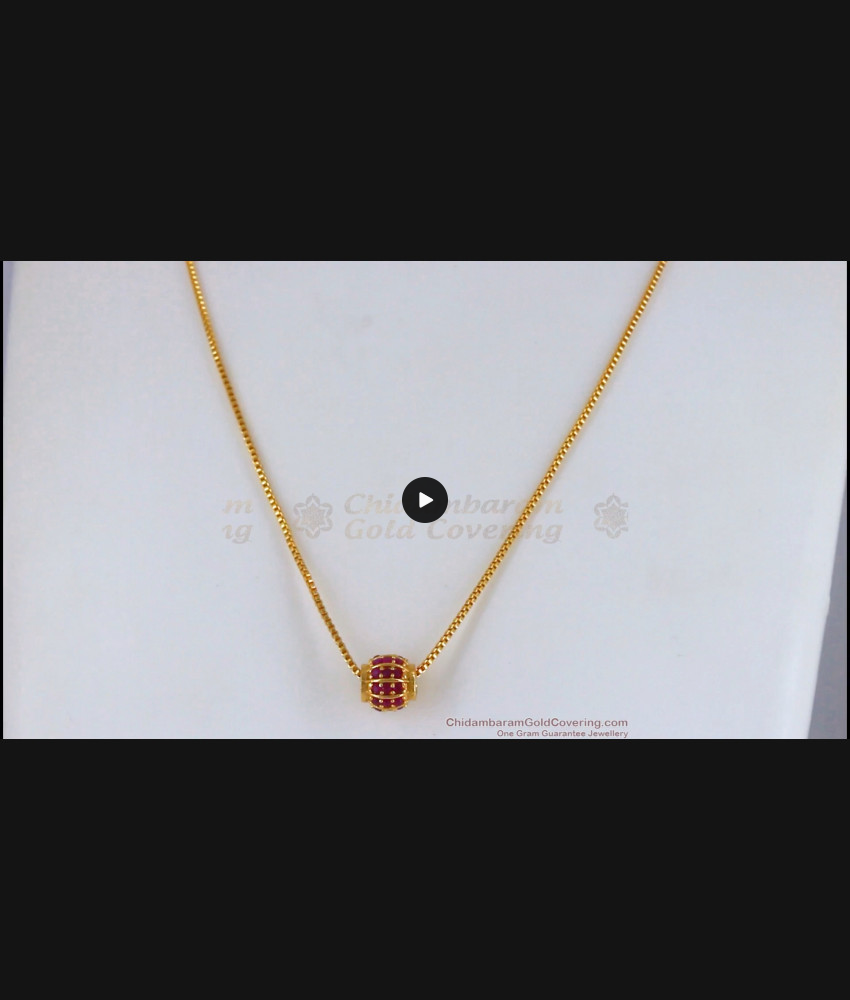 Simple Ruby Stone Single Round Pendant Gold Chain SMDR716