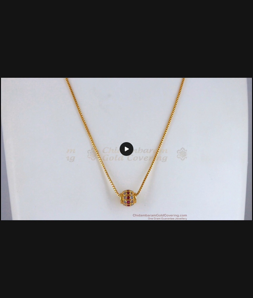 Daily Wear Ruby White Stone Round Pendant Gold Chain SMDR717