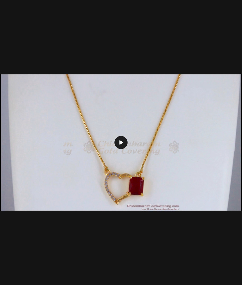 Lovable Ruby Stone Pendant Gold Chain Office and College Wear SMDR719