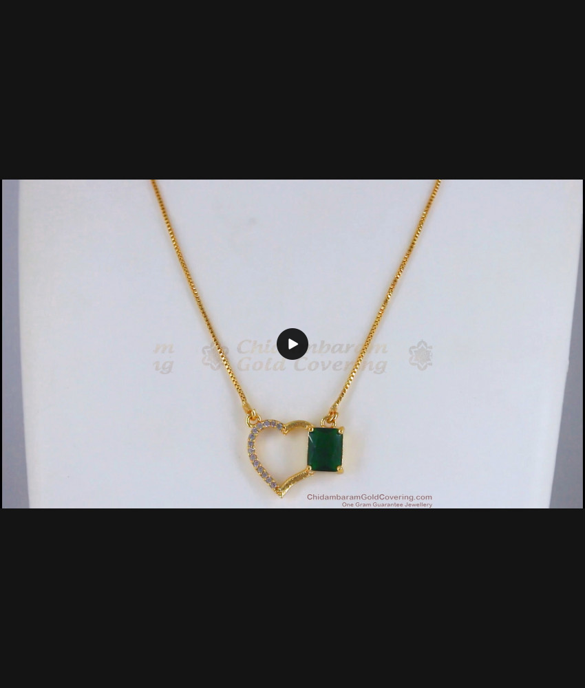 Trendy Office Wear Emerald Stone Pendant Gold Chain SMDR720