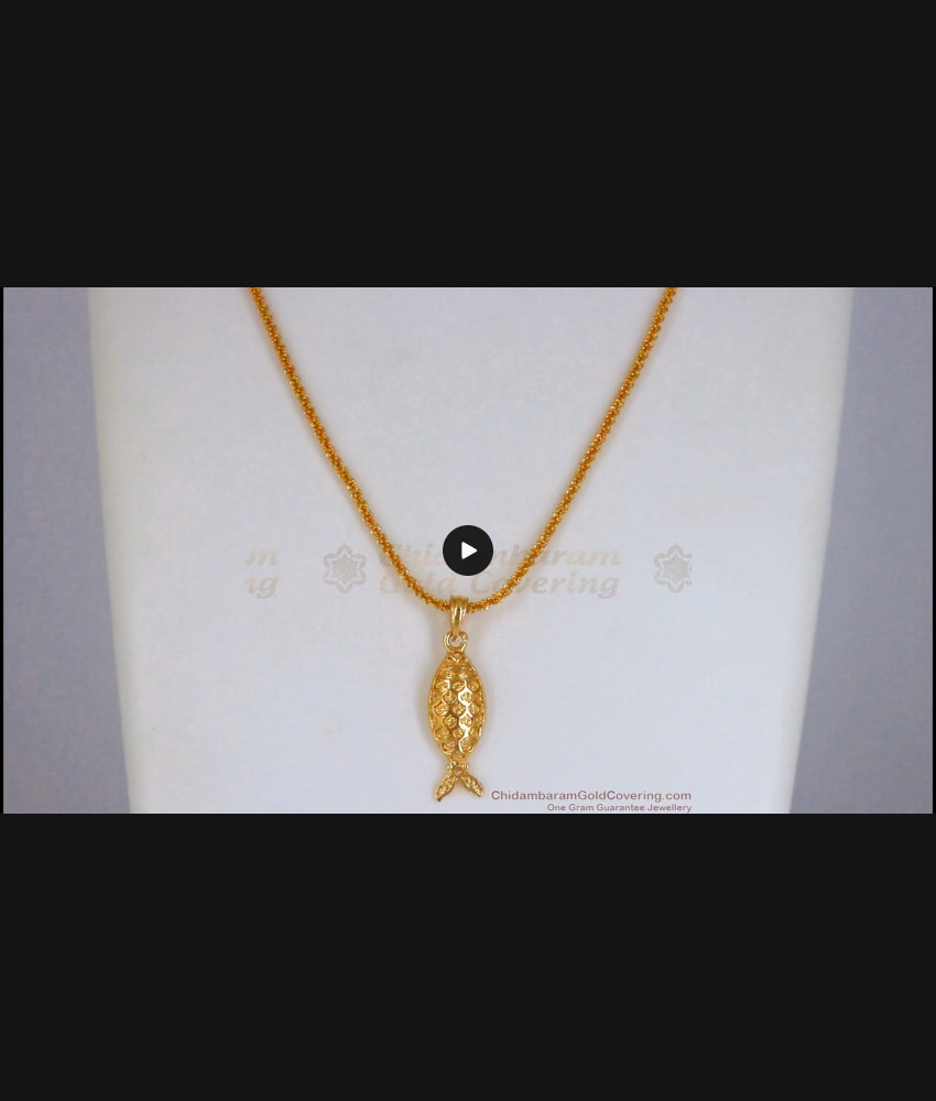 One Gram Gold Fish Pendant Chain Daily Wear SMDR723