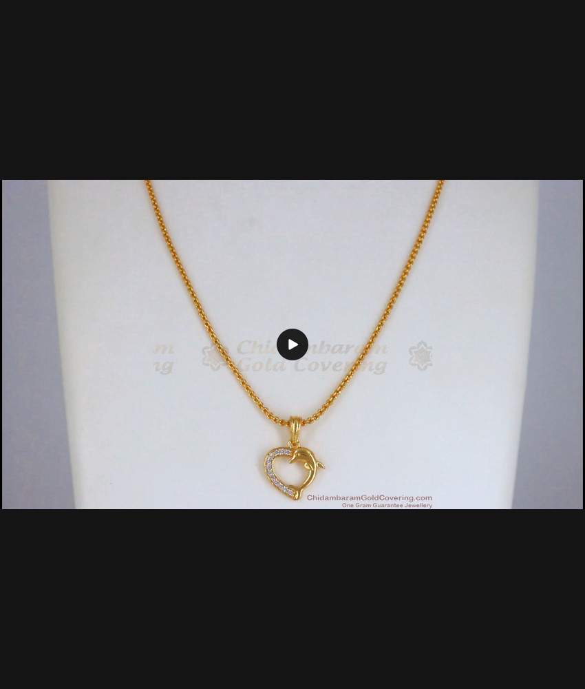 Diamond Stone Dolphin Heart Shaped Pendant Gold Chain SMDR726