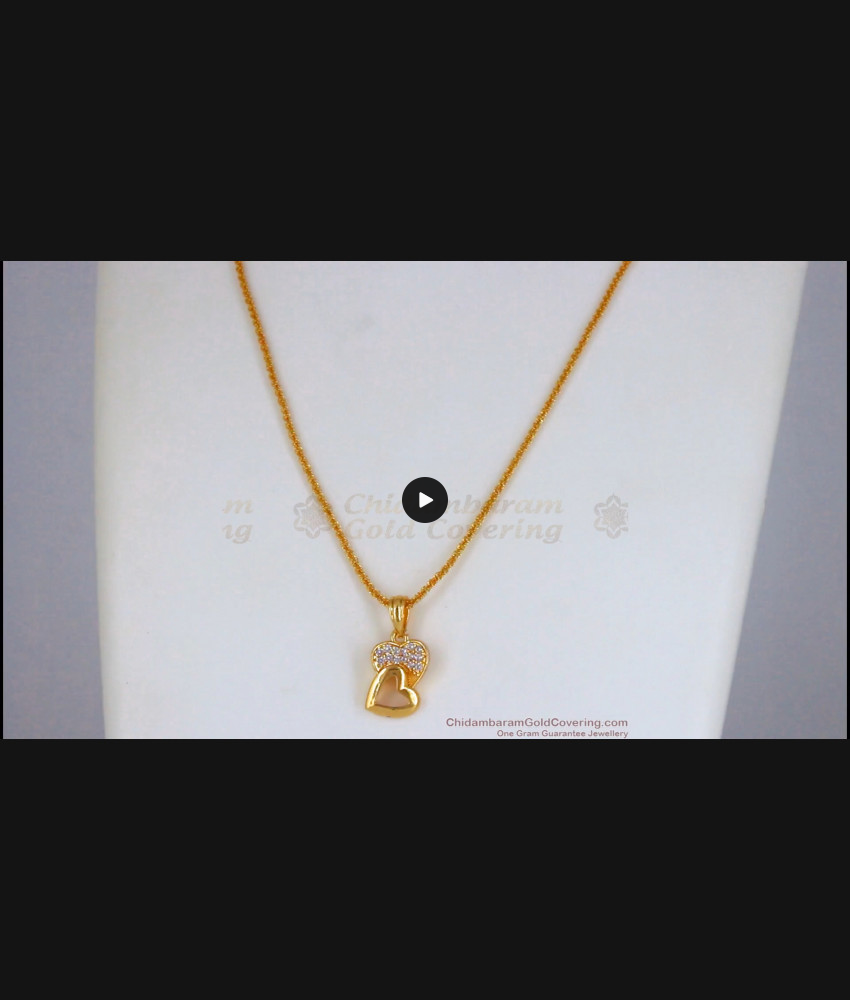 Dual Hearts White Stone Pendant Gold Chain SMDR727